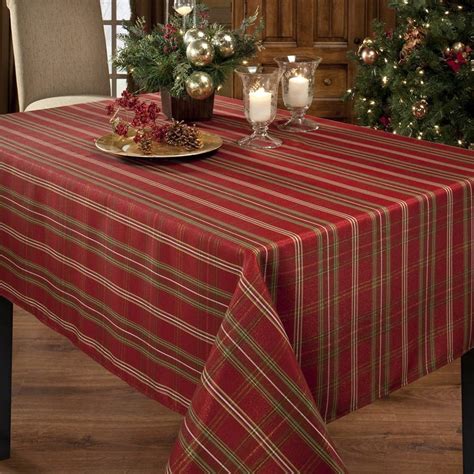 benson mills christmasville metallic fabric tablecloth 60-inch-by-84 inch|Benson Mills Christmasville Plaid Metallic Fabric Christmas Table .